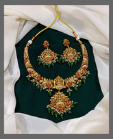 Antique Lakshmi Necklace with Emerald Pearls - NN00351
